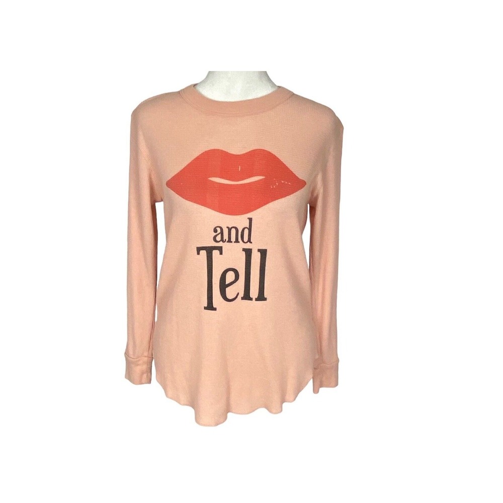 WILDFOX Women Kiss Tell Thermal Long‎ Sleeve Top Sz S Orange Casual 10a-1